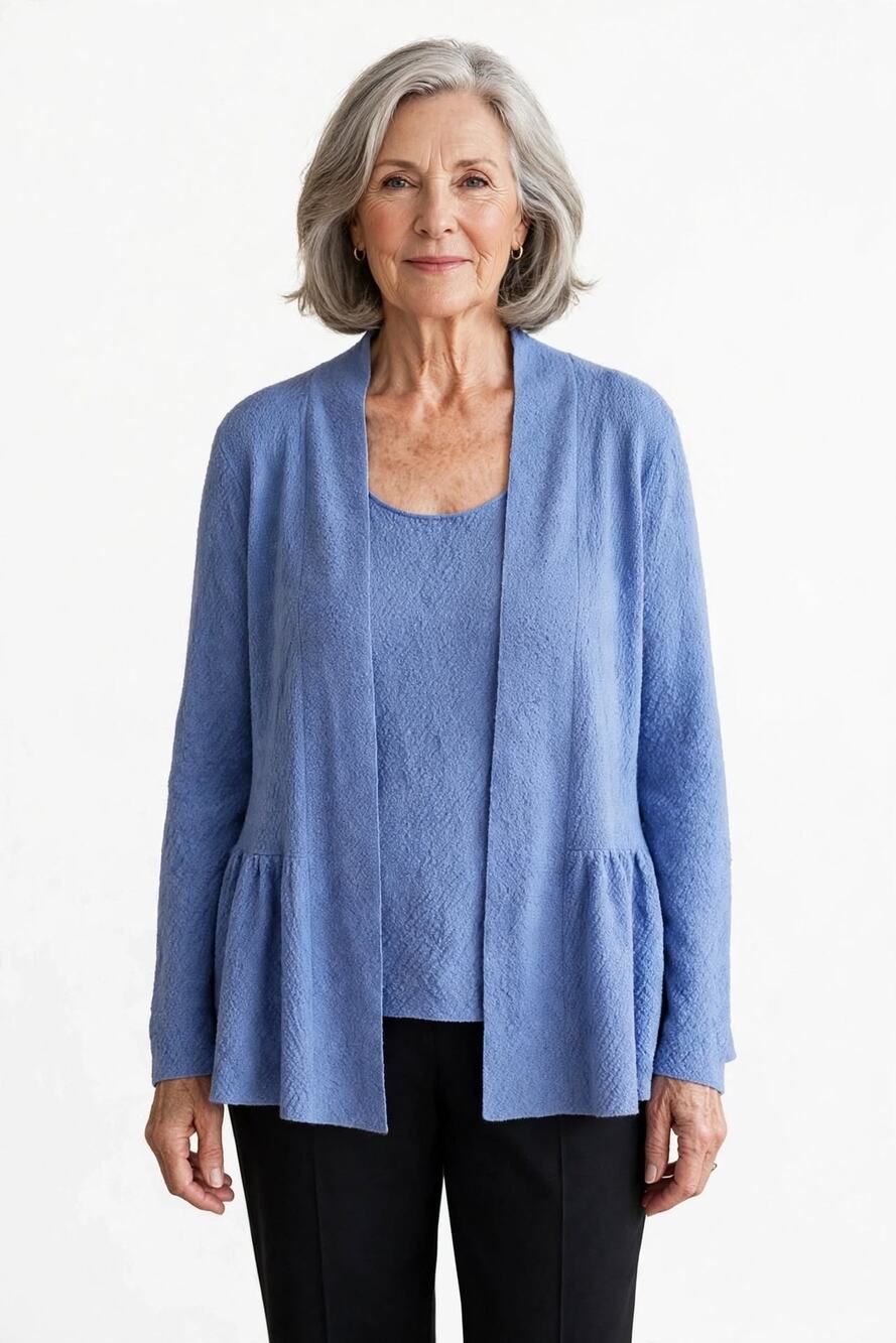 Eileen Fisher Wool Boucle Knit Periwinkle Blue Cardigan Sweater Tank Set Size L